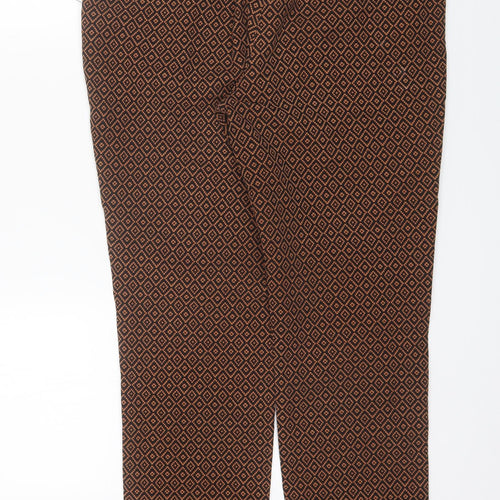 Marks and Spencer Womens Brown Geometric Cotton Trousers  Size 12 L26 in Regular