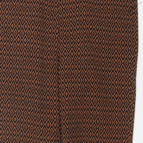 Marks and Spencer Womens Brown Geometric Cotton Trousers  Size 12 L26 in Regular