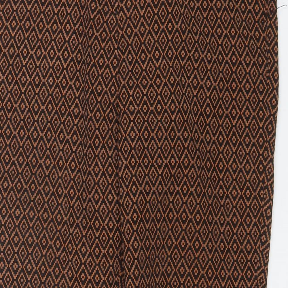 Marks and Spencer Womens Brown Geometric Cotton Trousers  Size 12 L26 in Regular