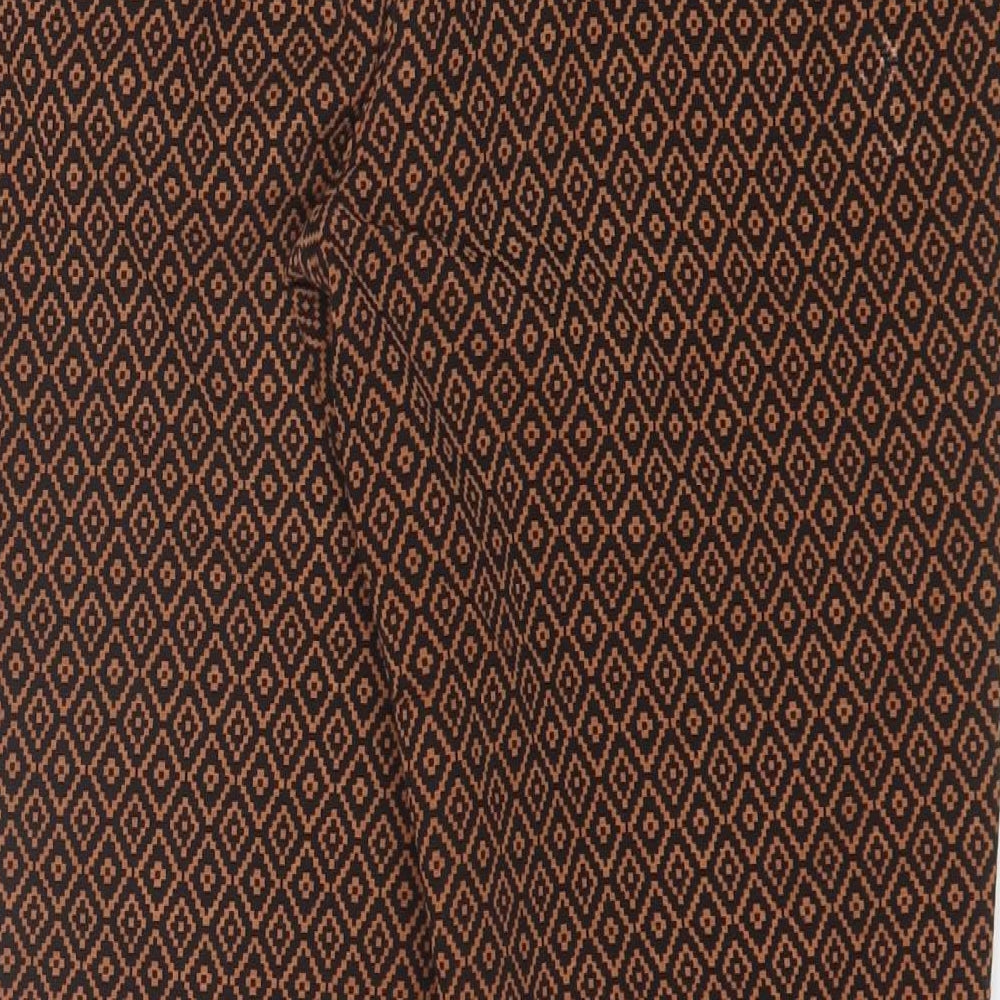 Marks and Spencer Womens Brown Geometric Cotton Trousers  Size 12 L26 in Regular
