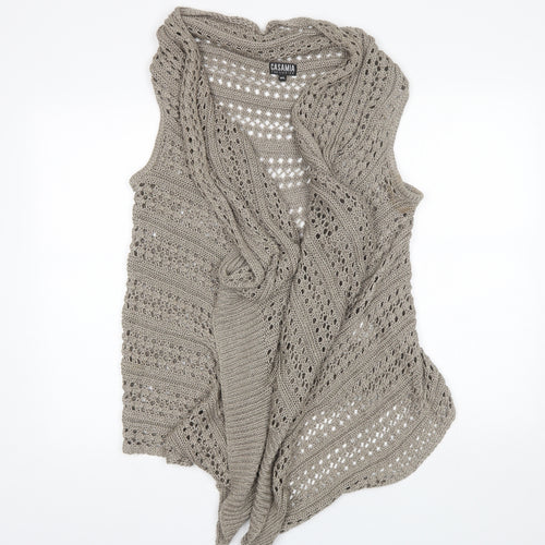Casamia Womens Beige Collared Herringbone Acrylic Cardigan Jumper Size M