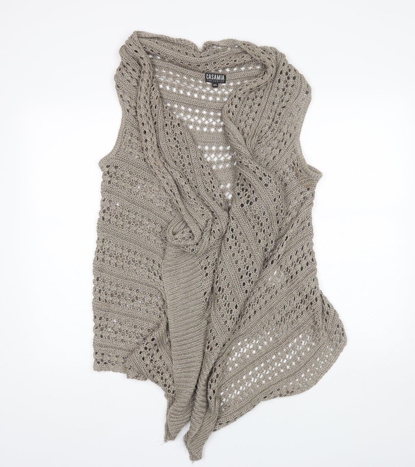 Casamia Womens Beige Collared Herringbone Acrylic Cardigan Jumper Size M