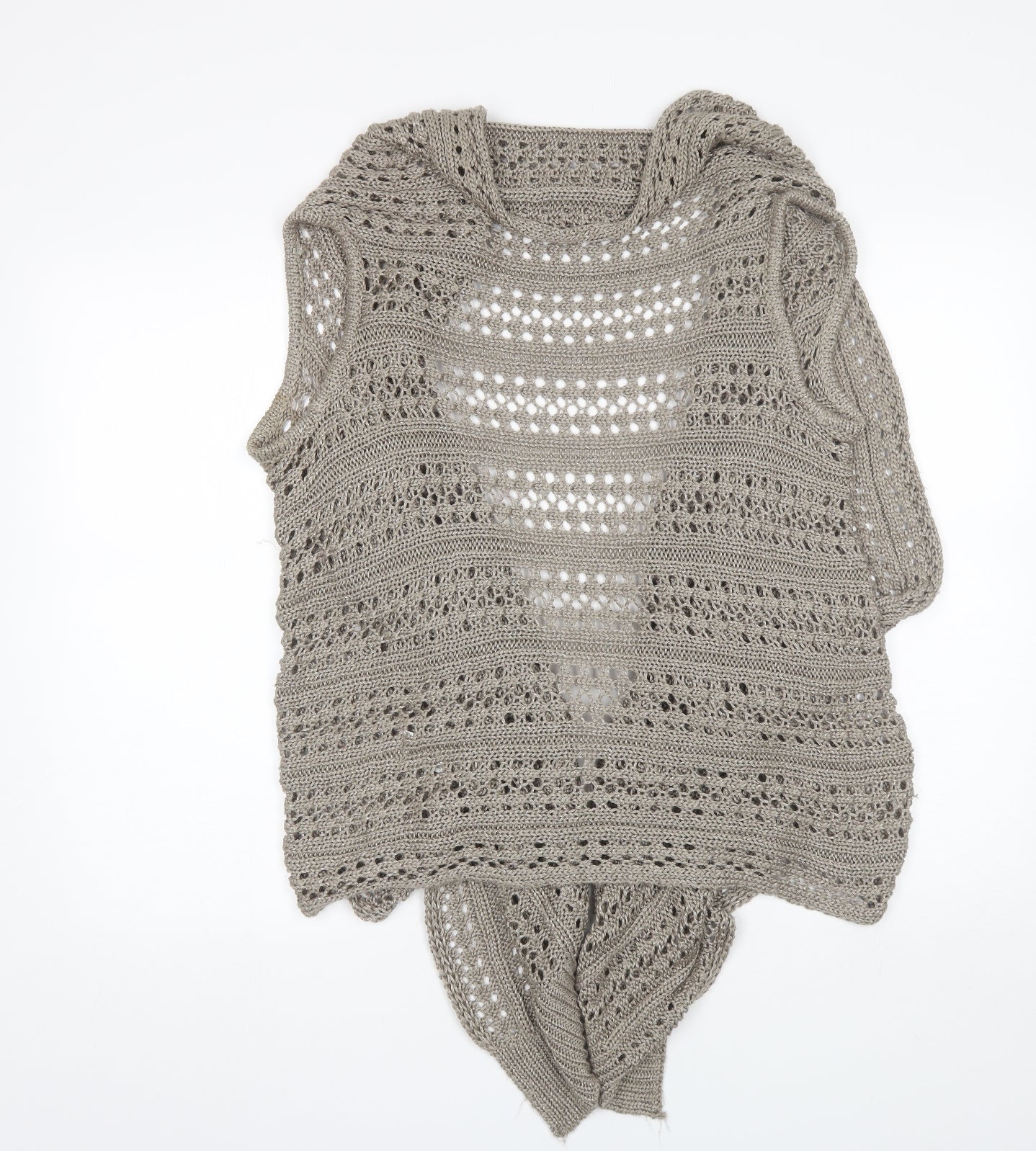 Casamia Womens Beige Collared Herringbone Acrylic Cardigan Jumper Size M