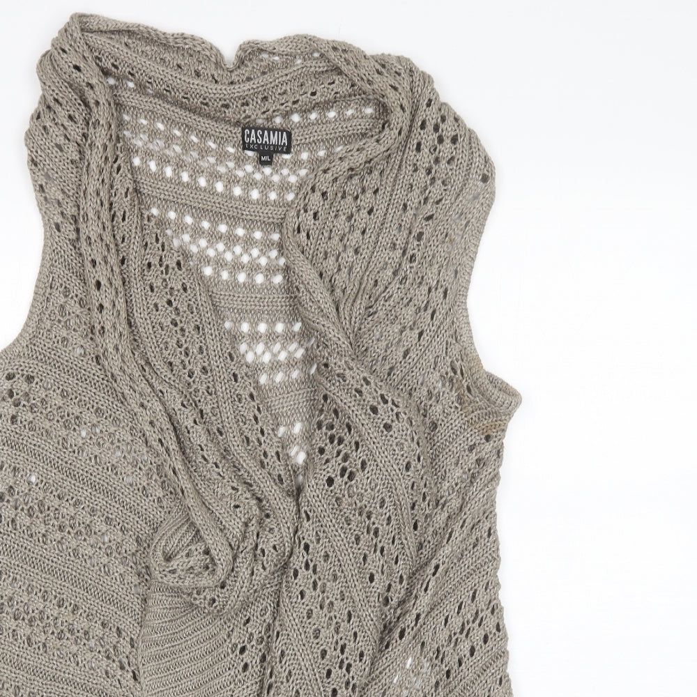 Casamia Womens Beige Collared Herringbone Acrylic Cardigan Jumper Size M
