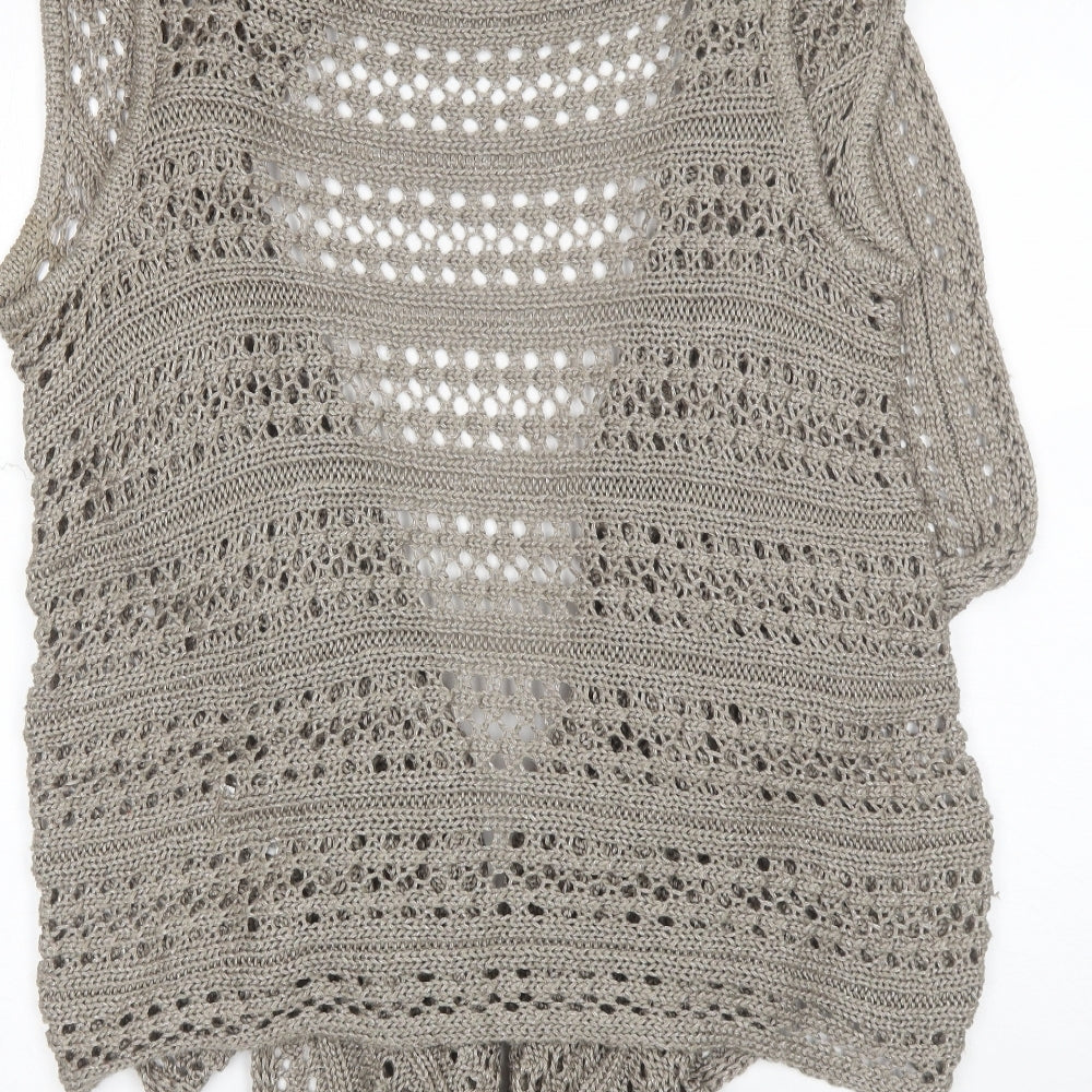 Casamia Womens Beige Collared Herringbone Acrylic Cardigan Jumper Size M