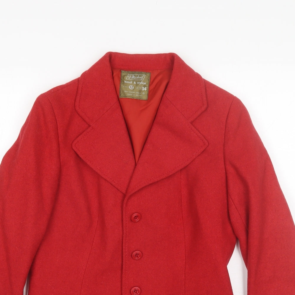 St Micheal Womens Red   Pea Coat Jacket Size 12