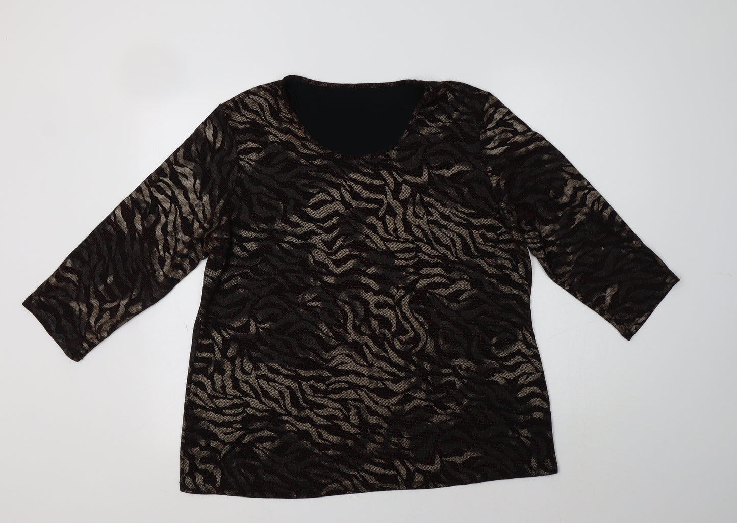 Preworn Womens Black Animal Print Polyester Basic Blouse Size 20 Round Neck