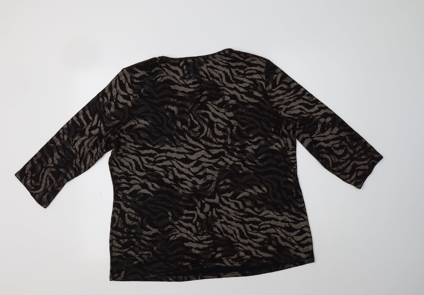 Preworn Womens Black Animal Print Polyester Basic Blouse Size 20 Round Neck
