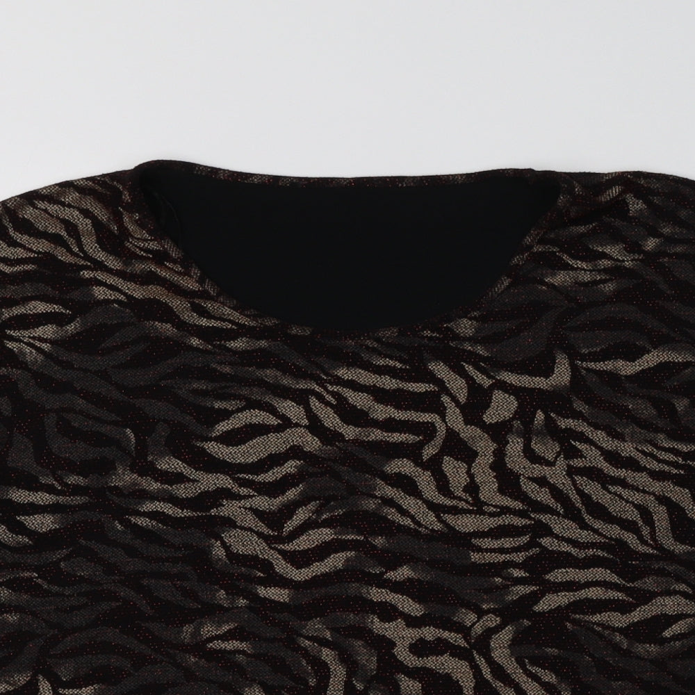 Preworn Womens Black Animal Print Polyester Basic Blouse Size 20 Round Neck