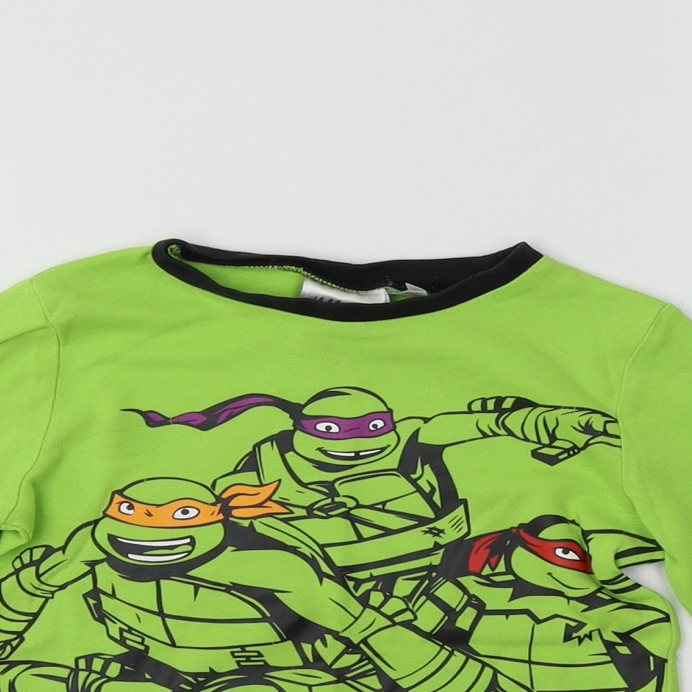 H&M Boys Green  Cotton Basic T-Shirt Size 4-5 Years Crew Neck  - Ninja Turtles