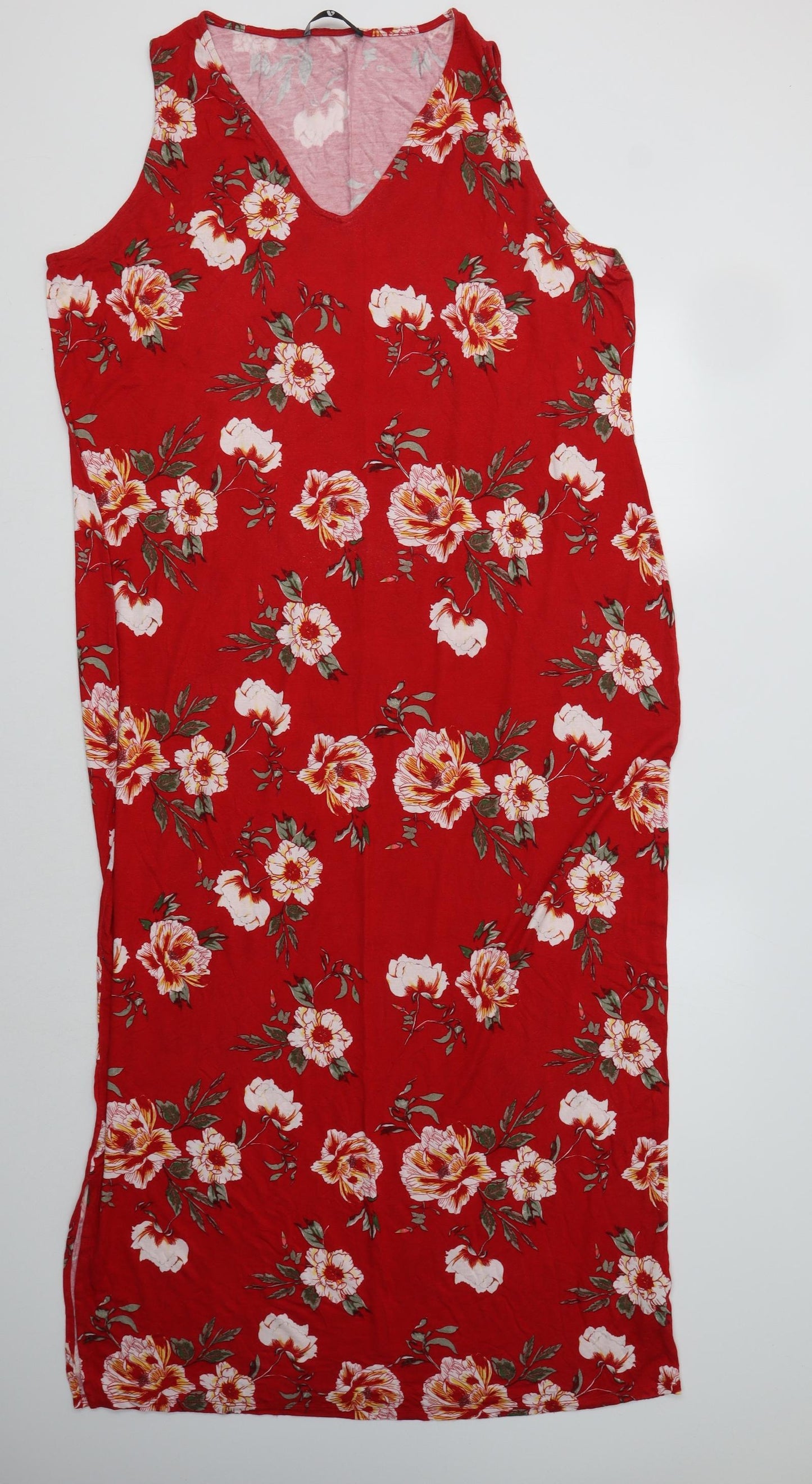 Very Womens Red Floral Viscose Maxi  Size 22  V-Neck