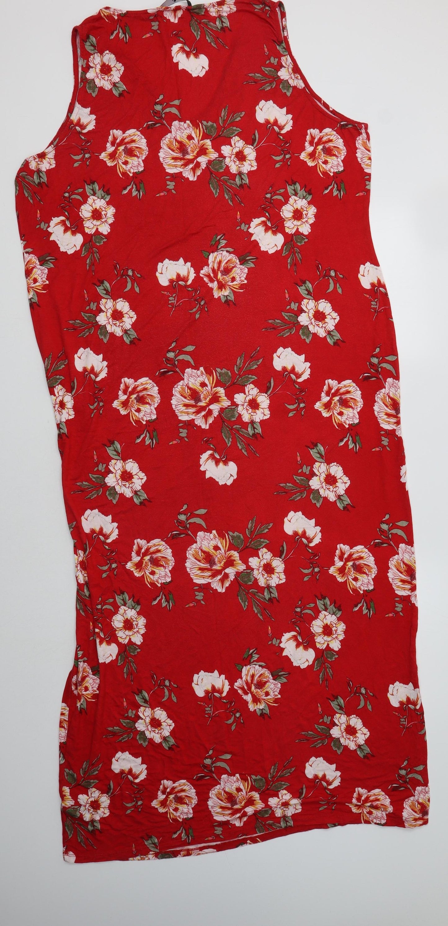 Very Womens Red Floral Viscose Maxi  Size 22  V-Neck