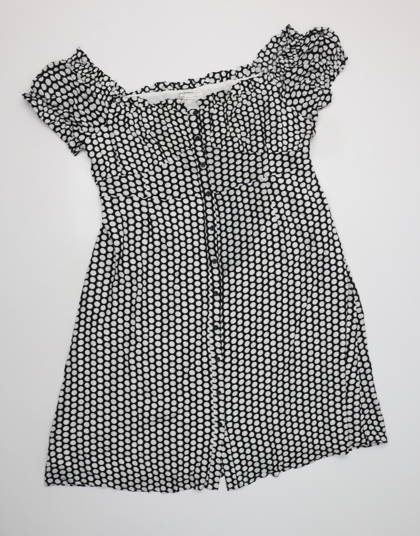 Glamorous Curve Womens Black Polka Dot Viscose Fit & Flare  Size 22  Off the Shoulder