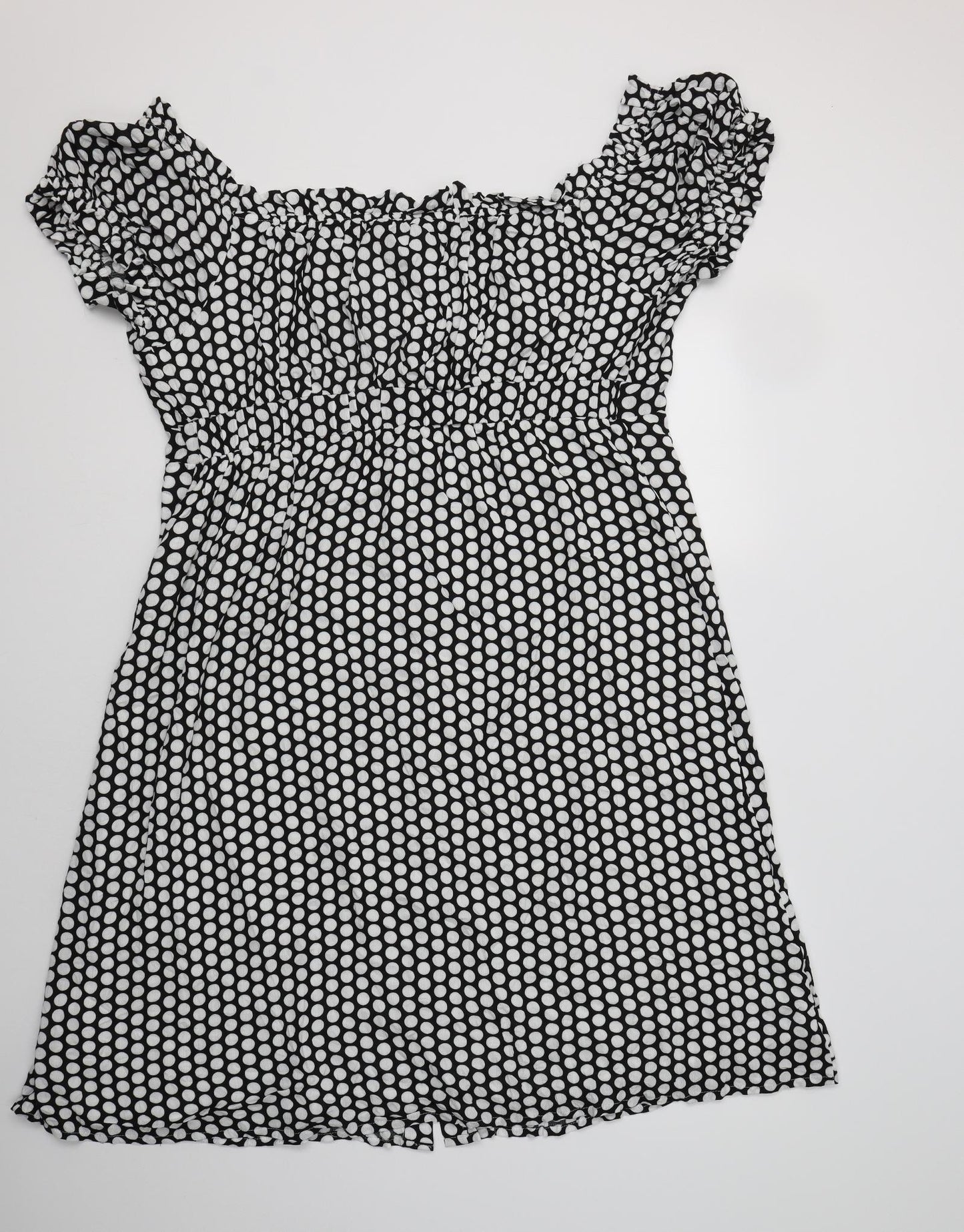Glamorous Curve Womens Black Polka Dot Viscose Fit & Flare  Size 22  Off the Shoulder