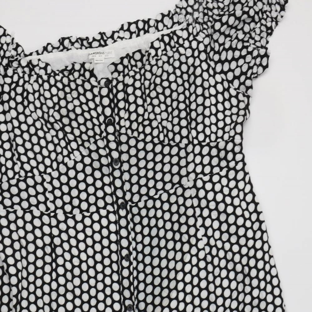 Glamorous Curve Womens Black Polka Dot Viscose Fit & Flare  Size 22  Off the Shoulder