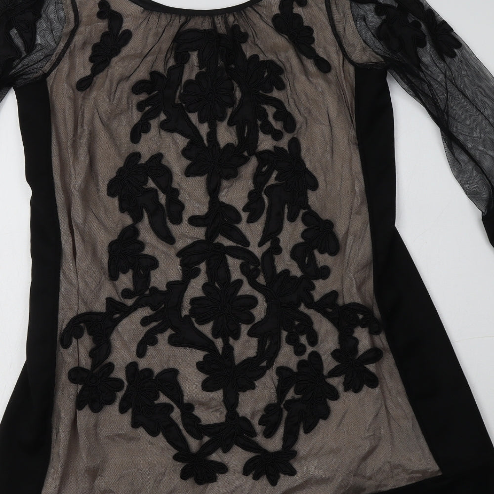 Nougat Womens Black Floral Nylon A-Line  Size M