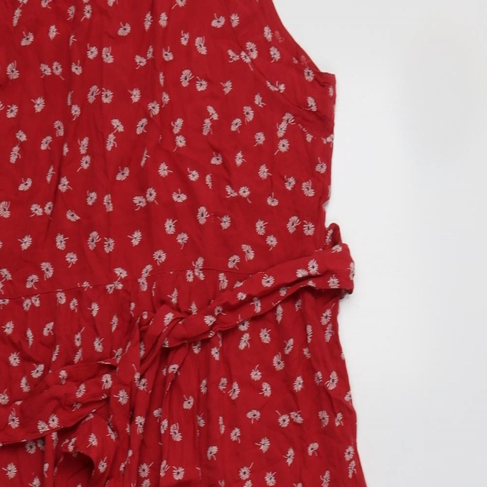 Fat Face Womens Red Floral Viscose Mermaid  Size 22  Round Neck