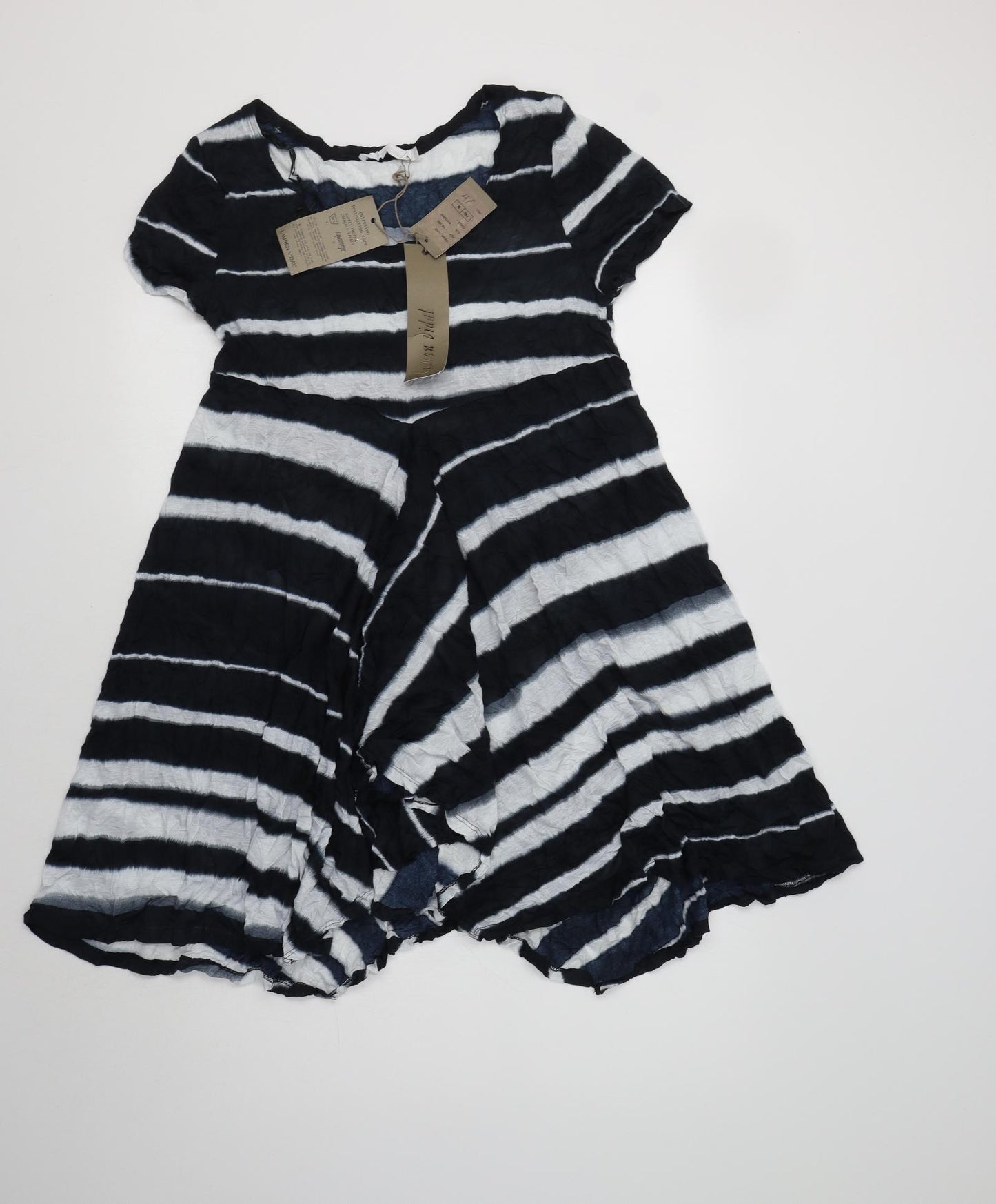 LAUREN VIDAL Womens Blue Striped Viscose Fit & Flare  Size M  Round Neck