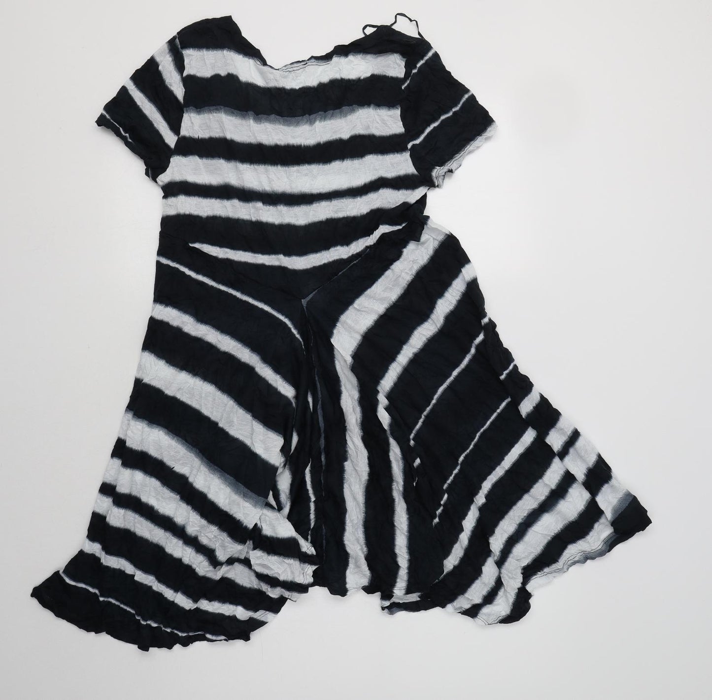 LAUREN VIDAL Womens Blue Striped Viscose Fit & Flare  Size M  Round Neck
