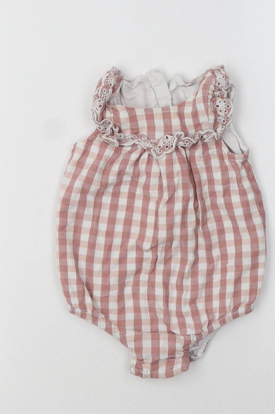 George Baby Pink Check Viscose Romper One-Piece Size 9-12 Months