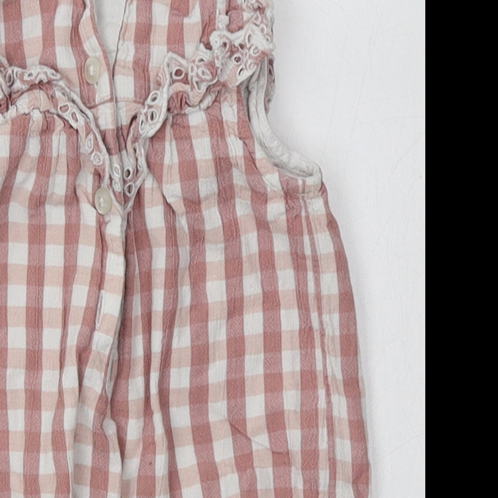 George Baby Pink Check Viscose Romper One-Piece Size 9-12 Months