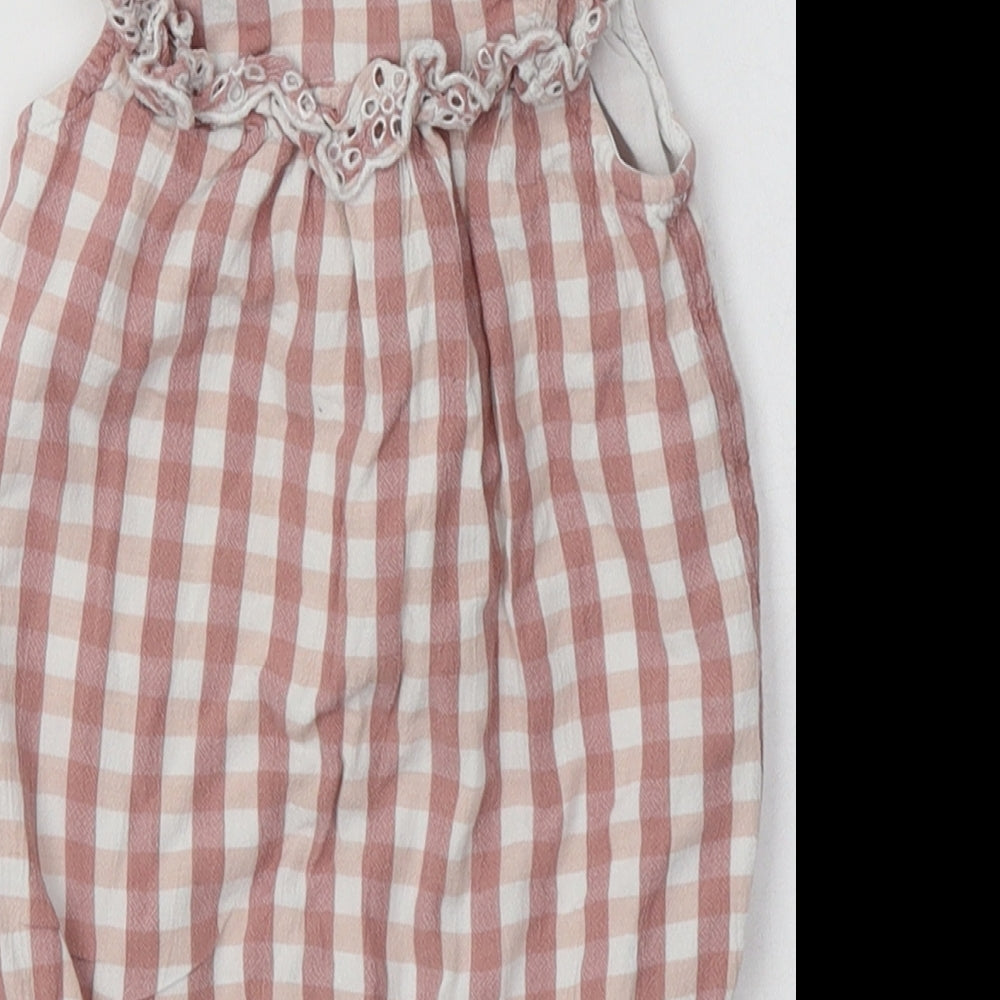 George Baby Pink Check Viscose Romper One-Piece Size 9-12 Months