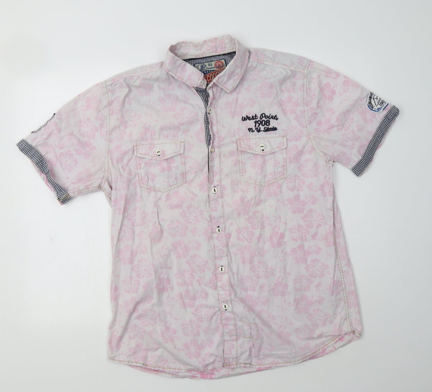 Lee Cooper Mens Pink Floral Cotton  Button-Up Size L Collared