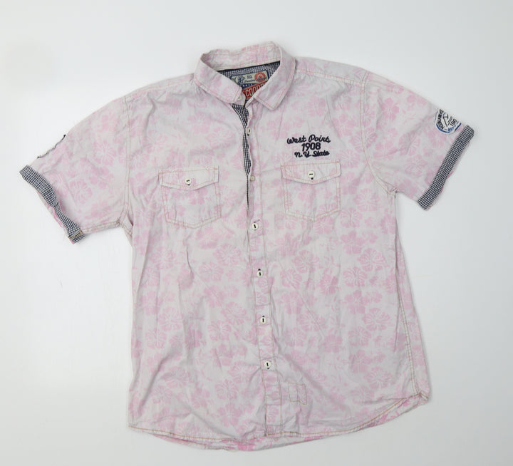 Lee Cooper Mens Pink Floral Cotton  Button-Up Size L Collared