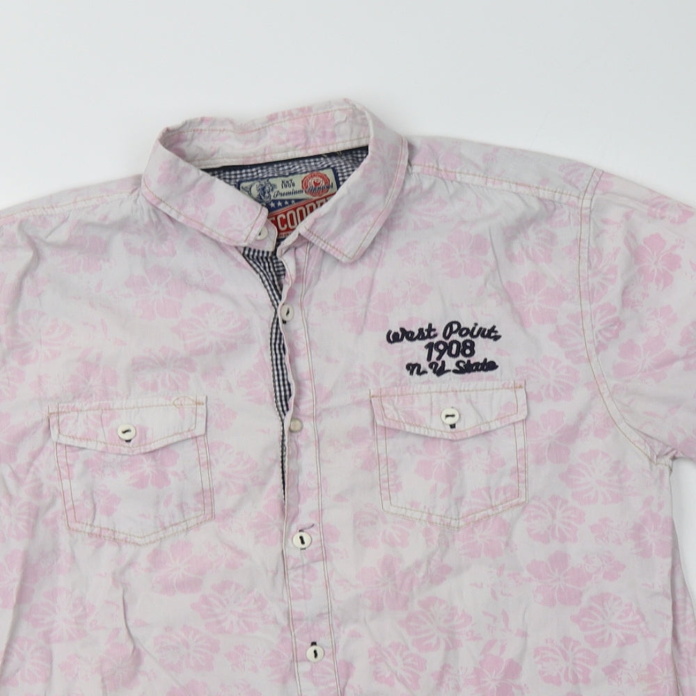 Lee Cooper Mens Pink Floral Cotton  Button-Up Size L Collared