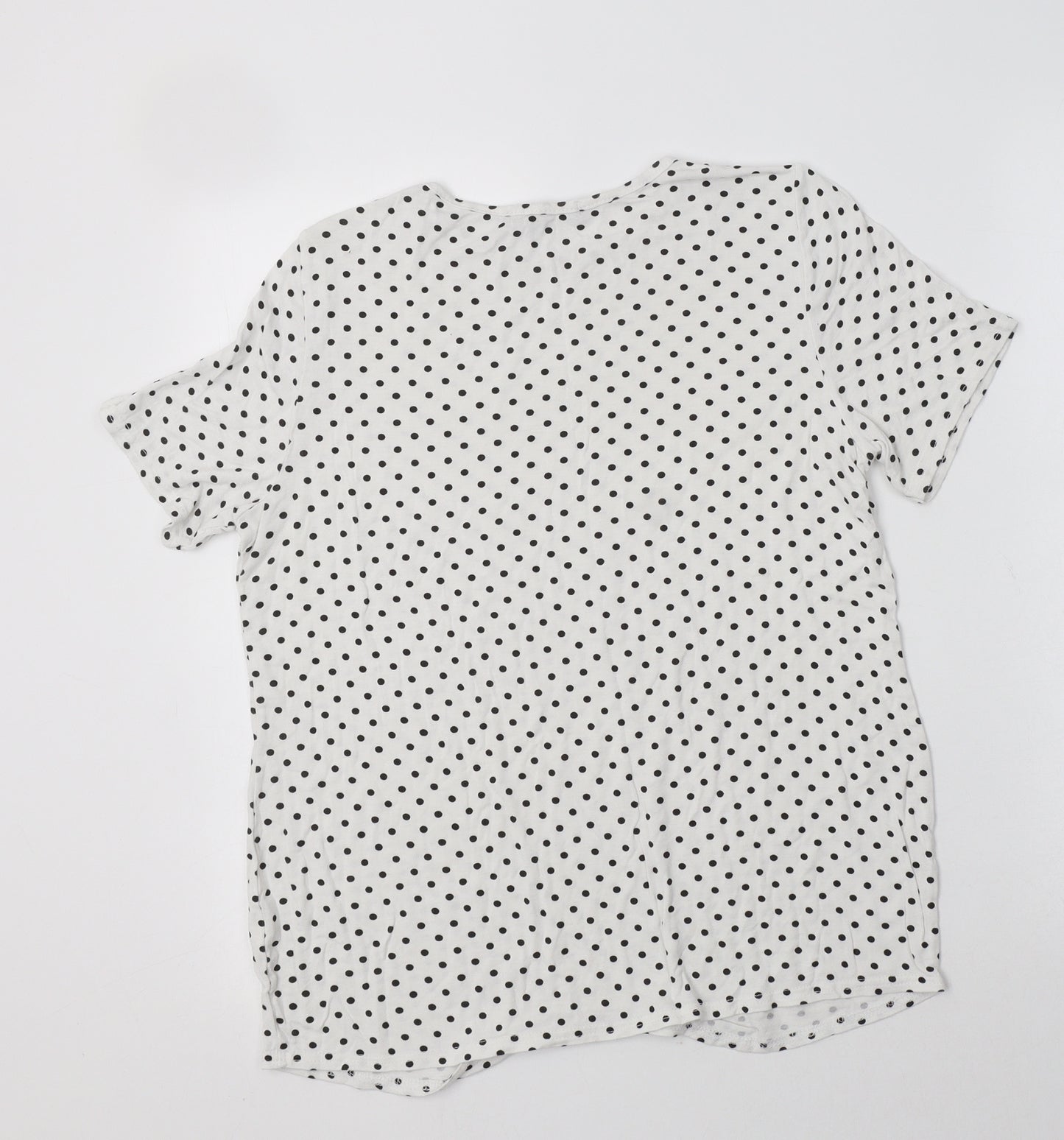 Boohoo Womens White Polka Dot Viscose Basic T-Shirt Size 14 Crew Neck