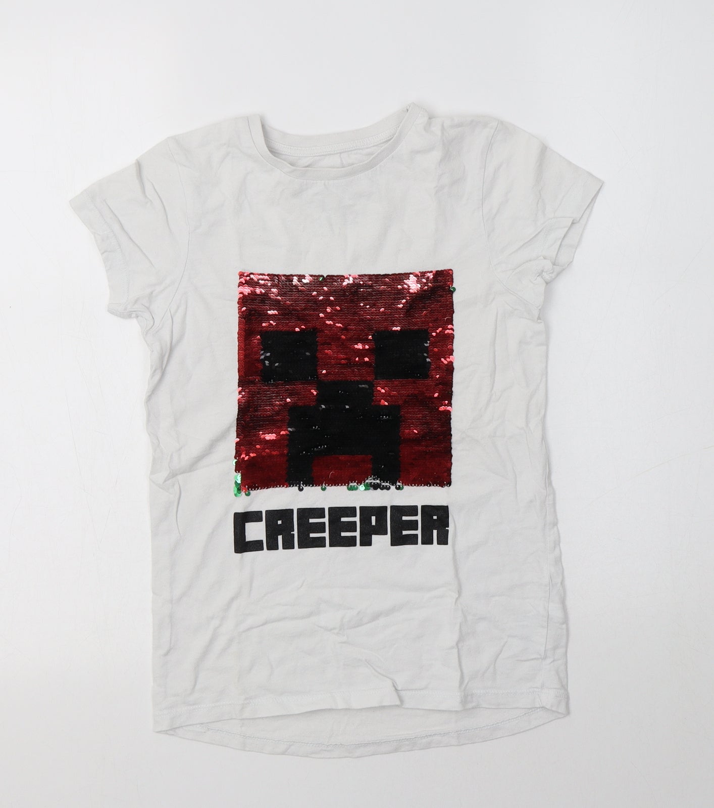 Primark Girls White  Cotton Basic T-Shirt Size 11-12 Years Crew Neck  - Minecraft