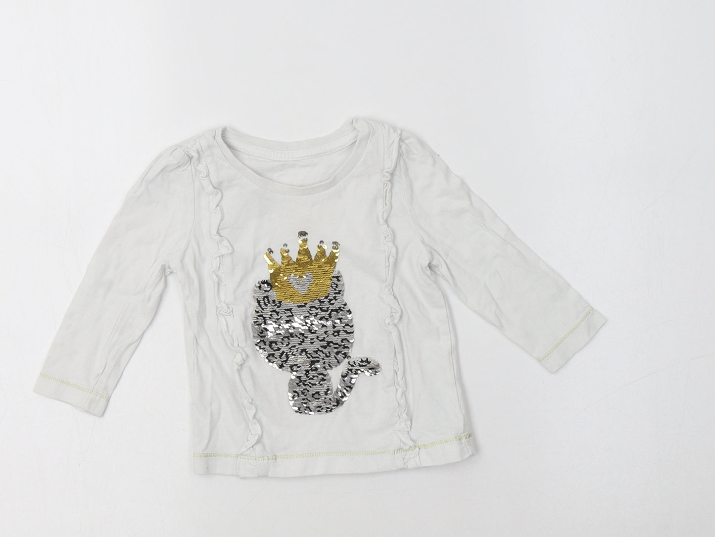 Matalan Baby White  Cotton Basic T-Shirt Size 9-12 Months Crew Neck  - Cat