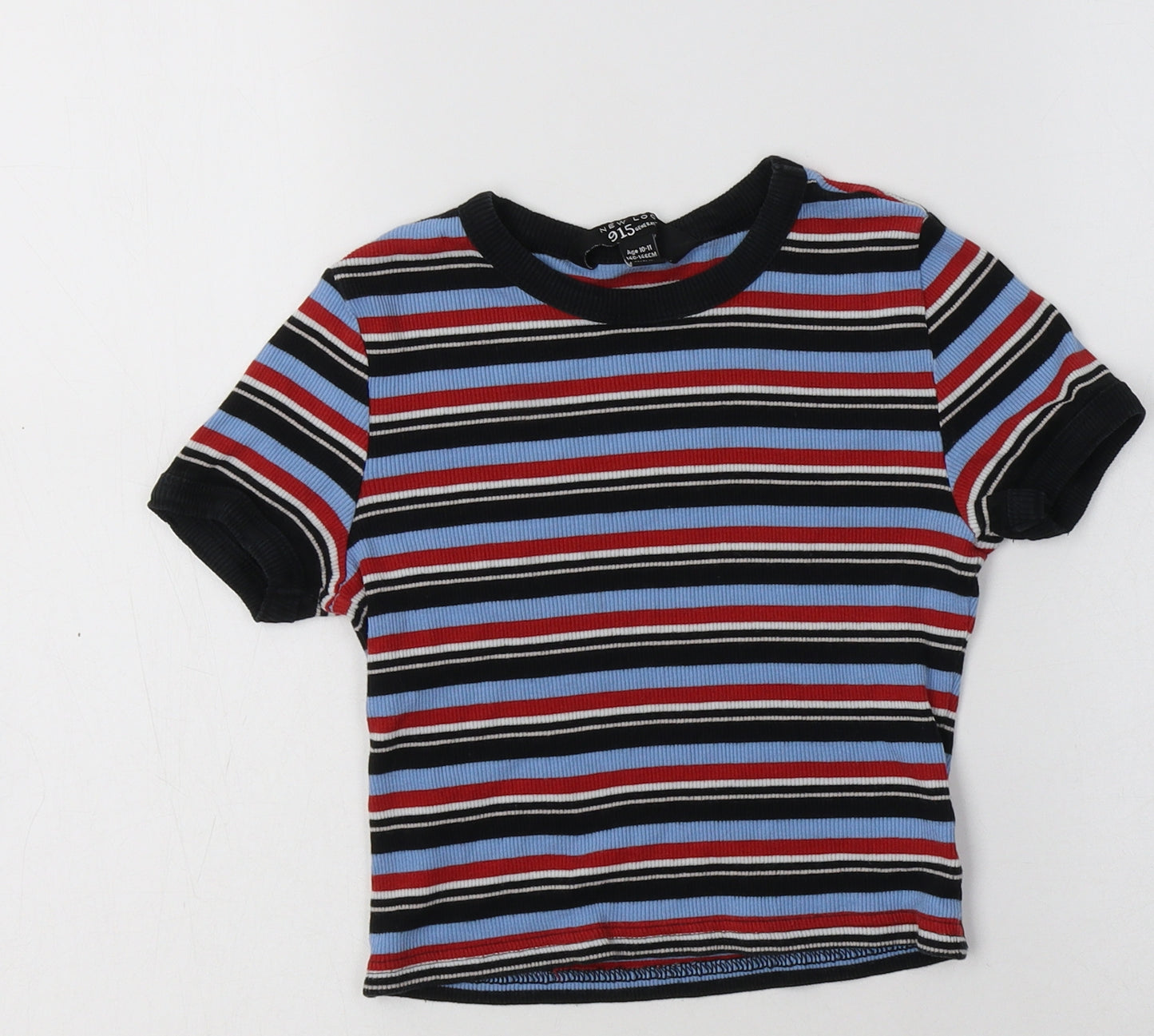New Look Girls Multicoloured Striped Cotton Cropped T-Shirt Size 10-11 Years Crew Neck