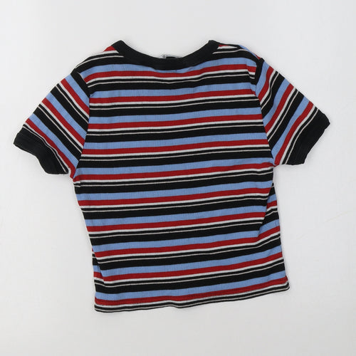 New Look Girls Multicoloured Striped Cotton Cropped T-Shirt Size 10-11 Years Crew Neck