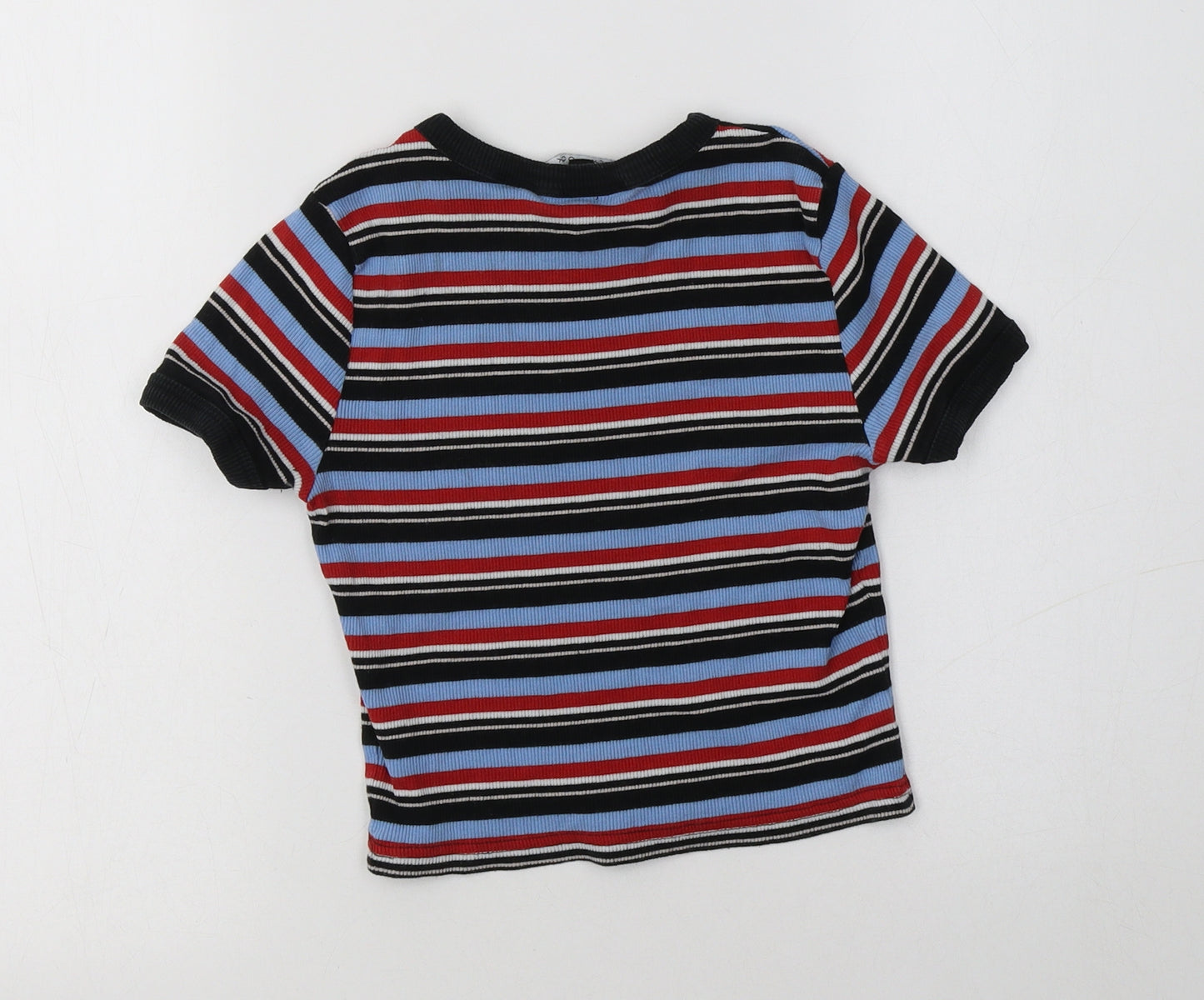 New Look Girls Multicoloured Striped Cotton Cropped T-Shirt Size 10-11 Years Crew Neck