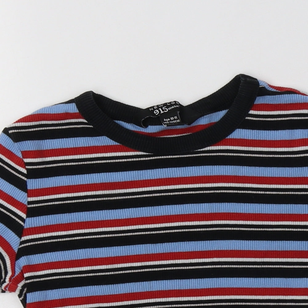 New Look Girls Multicoloured Striped Cotton Cropped T-Shirt Size 10-11 Years Crew Neck