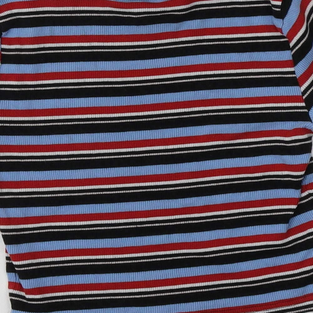 New Look Girls Multicoloured Striped Cotton Cropped T-Shirt Size 10-11 Years Crew Neck