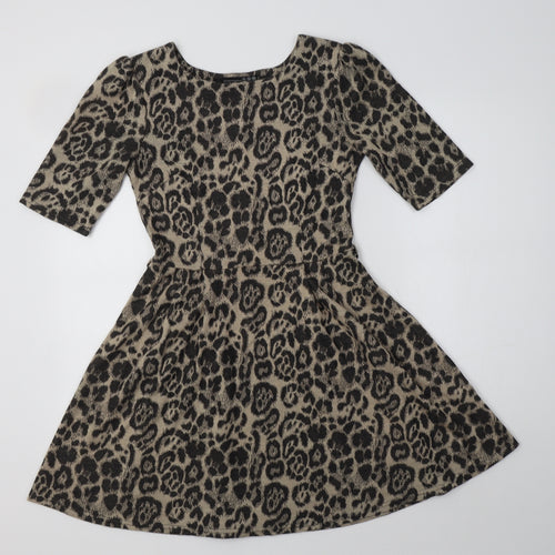 Primark Womens Beige Animal Print Acrylic Fit & Flare  Size 10  Round Neck