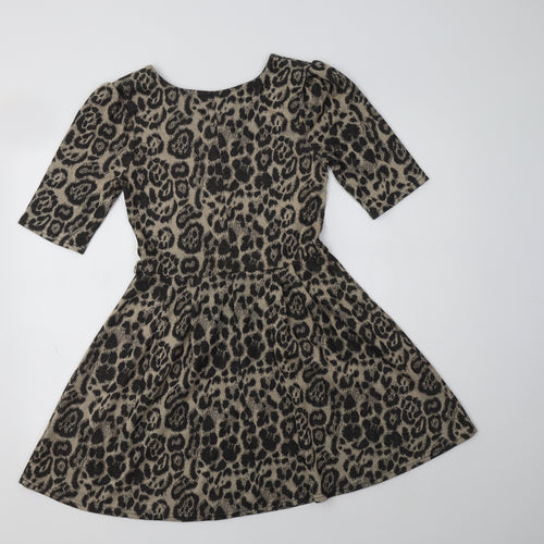 Primark Womens Beige Animal Print Acrylic Fit & Flare  Size 10  Round Neck