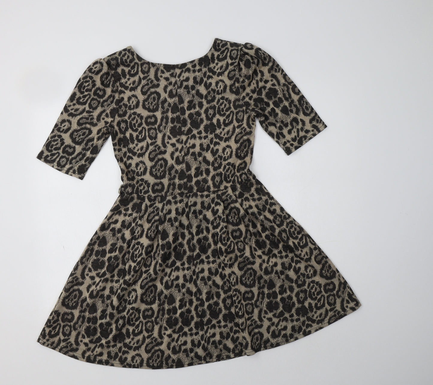 Primark Womens Beige Animal Print Acrylic Fit & Flare  Size 10  Round Neck