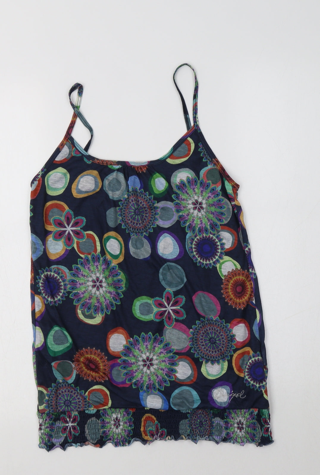 Desigual Womens Blue Floral Polyester Camisole Tank Size M Round Neck