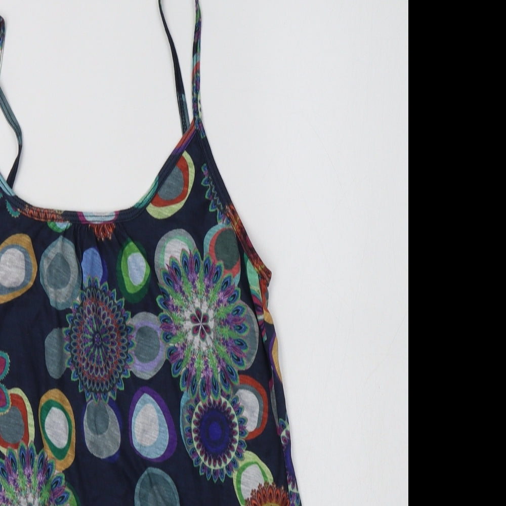 Desigual Womens Blue Floral Polyester Camisole Tank Size M Round Neck