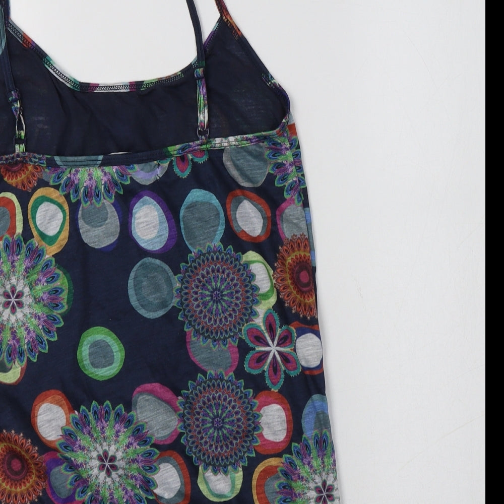 Desigual Womens Blue Floral Polyester Camisole Tank Size M Round Neck