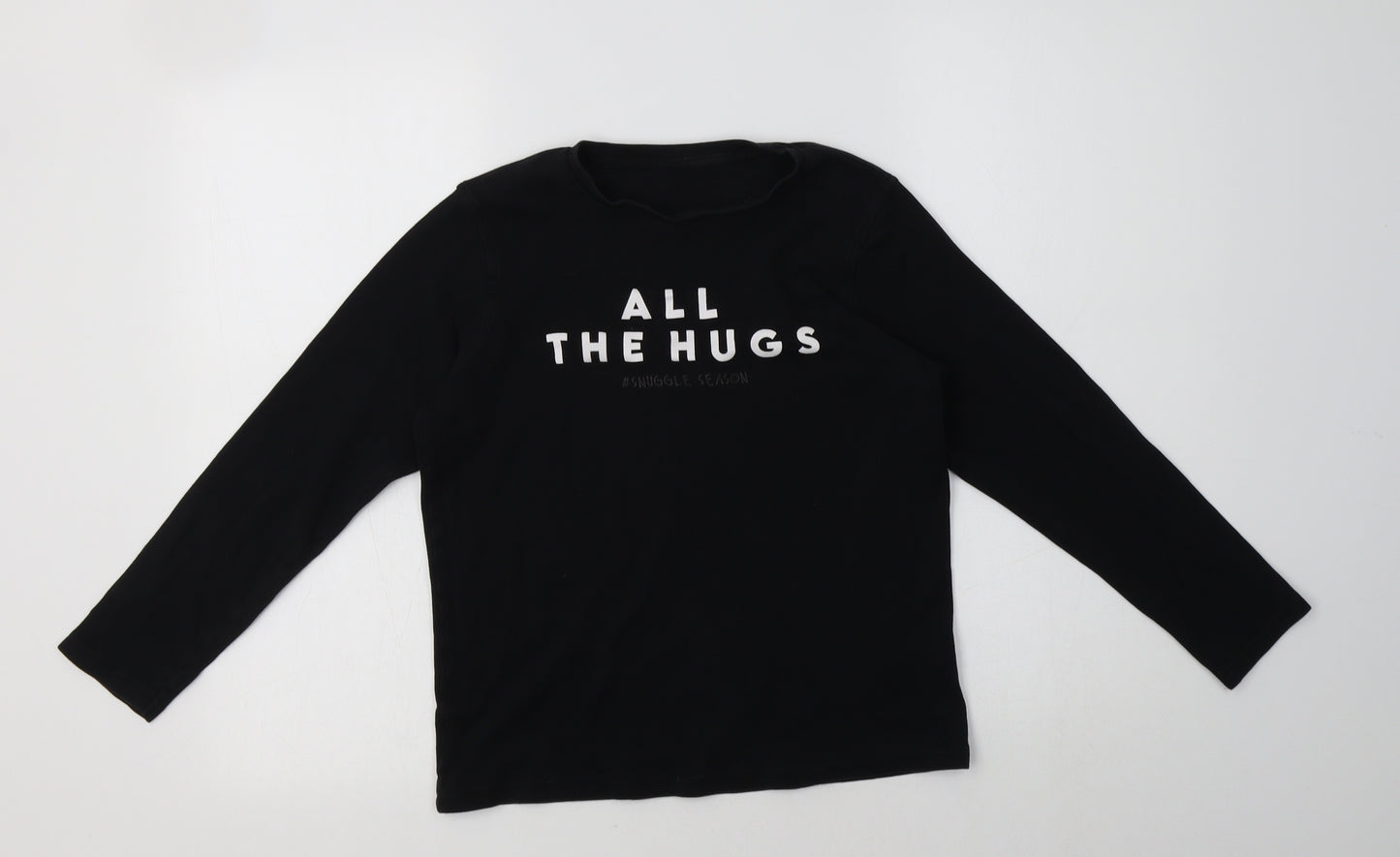 George Girls Black  Cotton Basic T-Shirt Size 12-13 Years Crew Neck  - Hugs