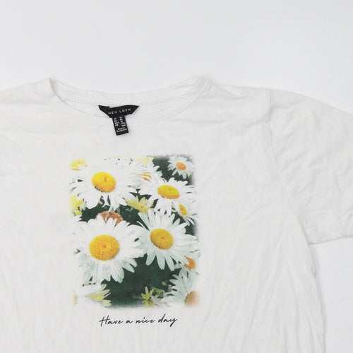 New Look Womens White  Cotton Basic T-Shirt Size 14 Crew Neck