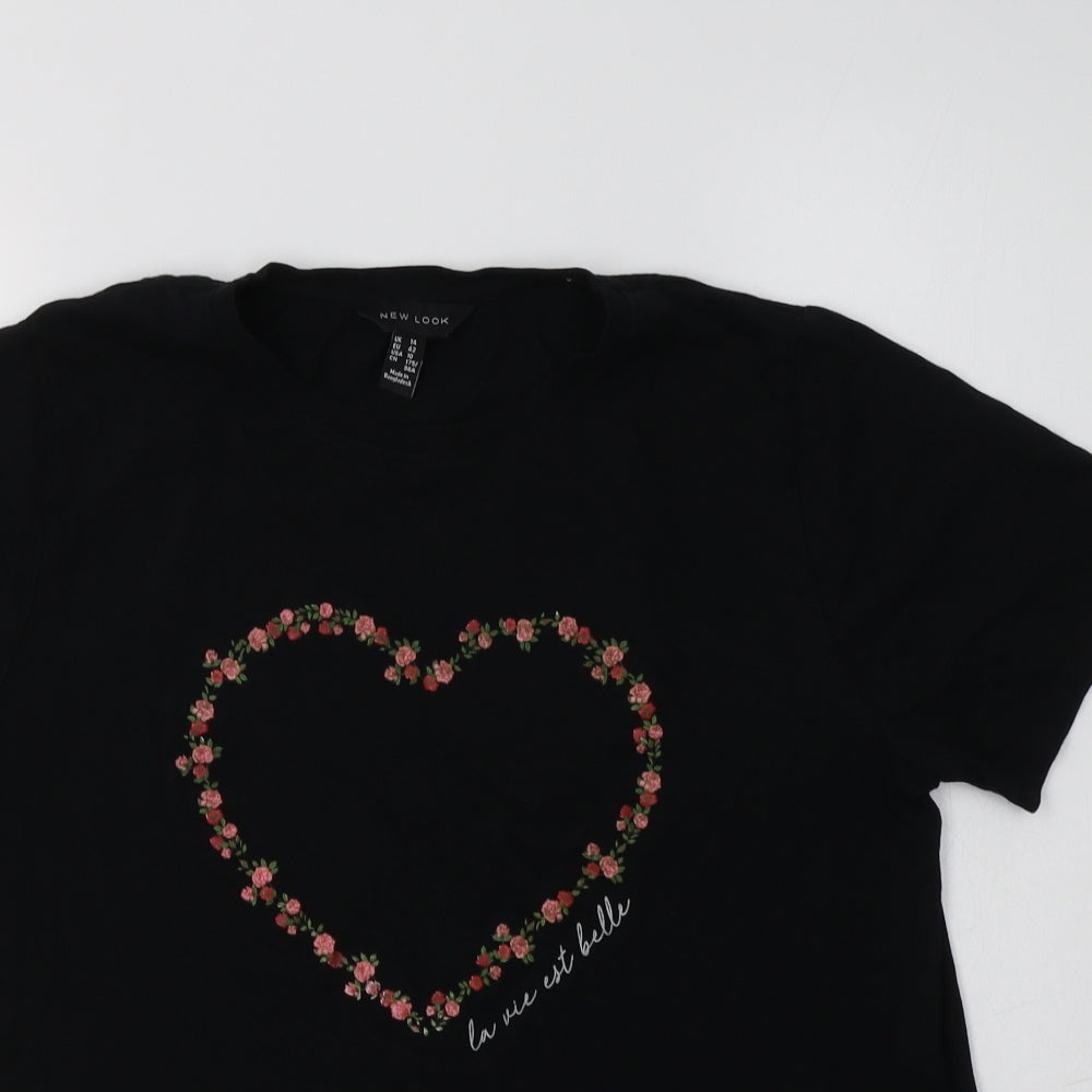 New Look Womens Black  Cotton Basic T-Shirt Size 14 Crew Neck