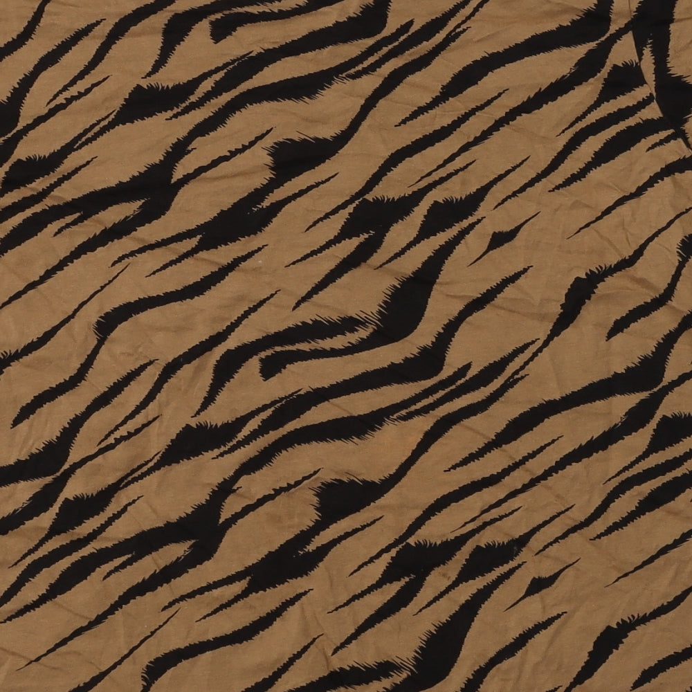 Primaek Womens Beige Animal Print Cotton Basic T-Shirt Size L Crew Neck