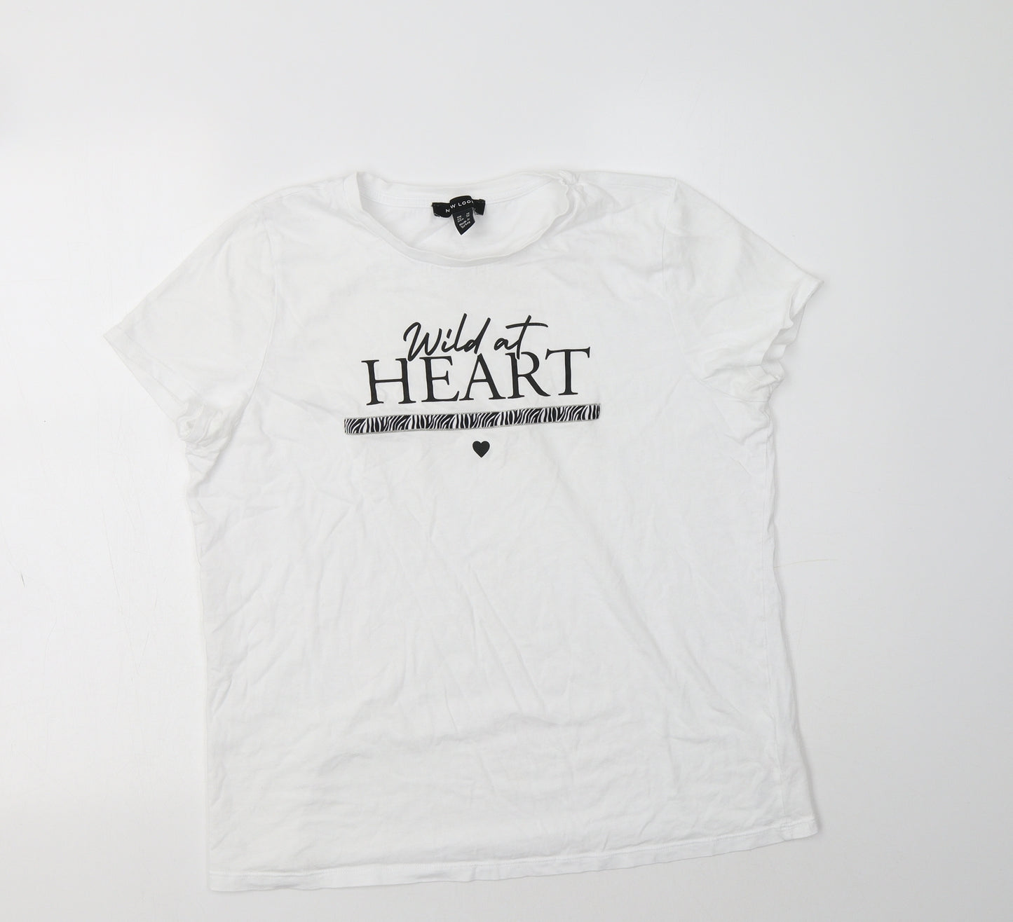 New Look Womens White  Cotton Basic T-Shirt Size 14 Crew Neck - Wild At Heart