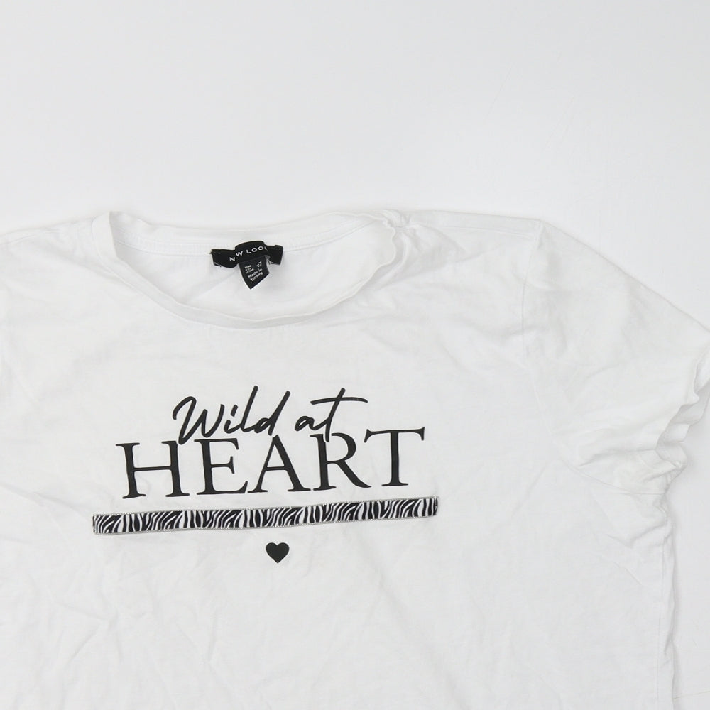 New Look Womens White  Cotton Basic T-Shirt Size 14 Crew Neck - Wild At Heart