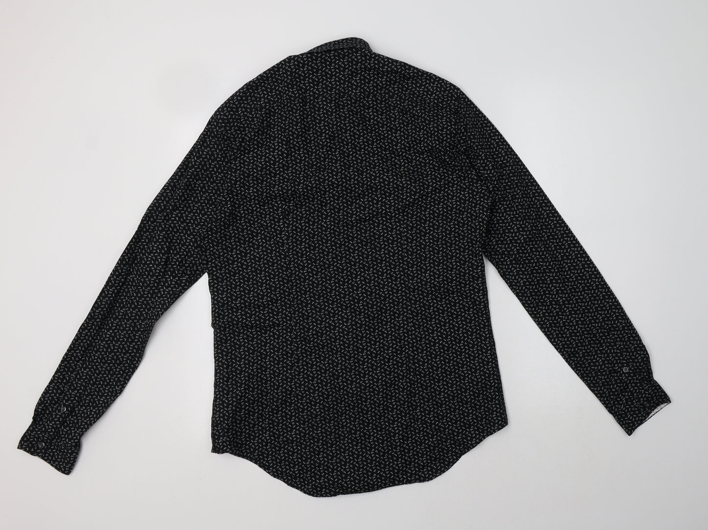 Zara Man Mens Black Geometric Cotton  Button-Up Size M Collared